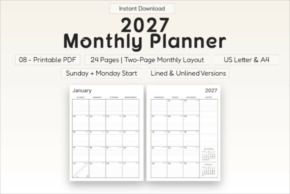 Download 2027 Monthly Planner Printable PDF - Pdf Collection